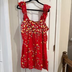 LC Lauren Conrad Vibrant Red Dress with Floral Design